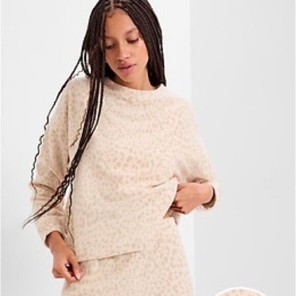 Gap Body Microfleece Top birch beige leopard print - Picture 1 of 8